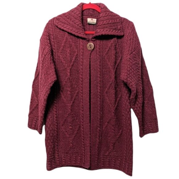 CARRAIGDONN Aran 100% New Wool Long Cardigan L - Picture 1 of 7